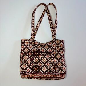 Vera Bradley Burgundy Medallion Shoulder Tote Bag w/ Front Zipper Pocket